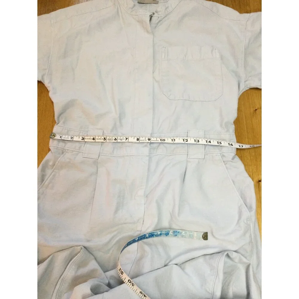 Everlane Womens Short Sleeve Denim Jumpsuit Coveralls Organic Cotton Linen Sz 8
